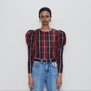 ZARA checkered puff sleeve top!
